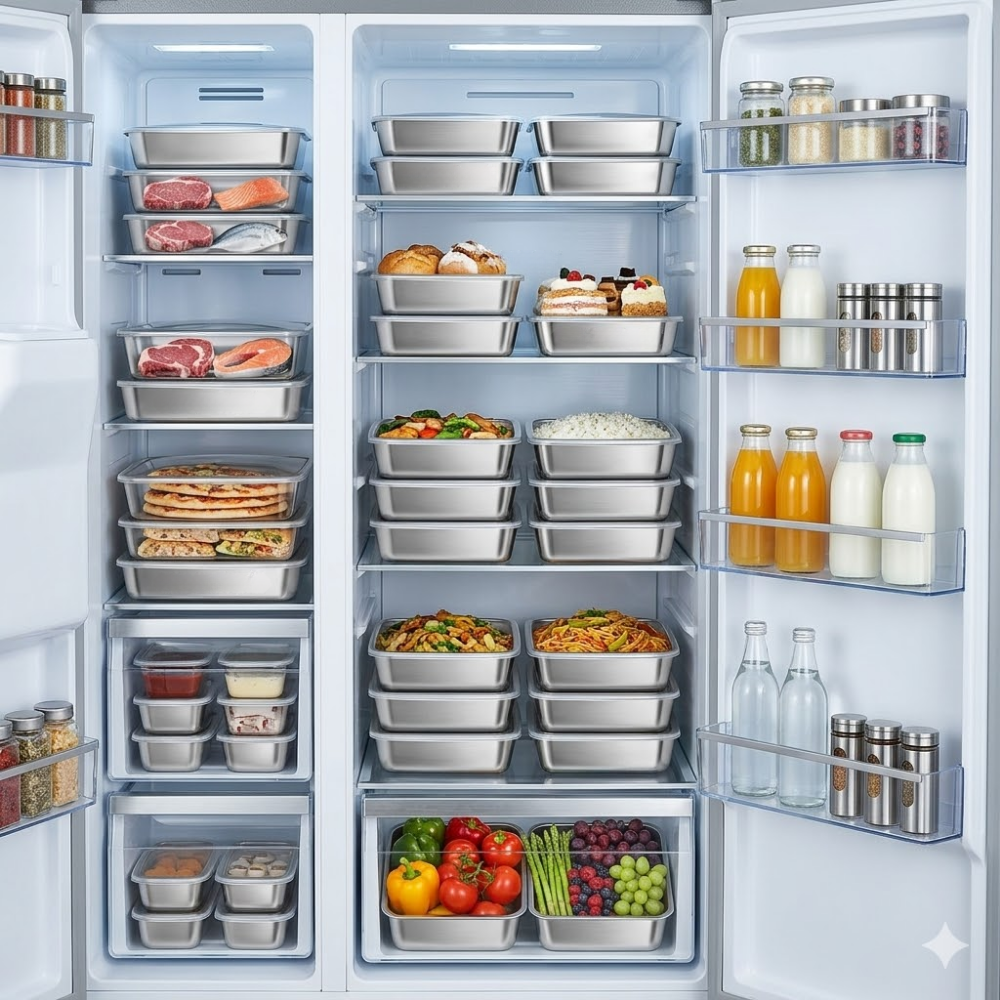 TABULEIRO PREMIUM EM AÇO INOXIDÁVEL 304 - Mantém os alimentos frescos até 5× mais tempo