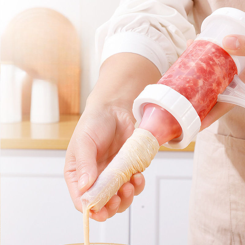 Máquina de Enchidos Manual Portátil, com 3 Bicos de Enchimento de Diferentes Tamanhos – Enchedor de Carne em Material Alimentar para Uso Doméstico (Branco)