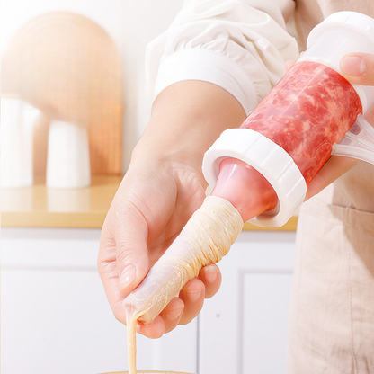 Máquina de Enchidos Manual Portátil, com 3 Bicos de Enchimento de Diferentes Tamanhos – Enchedor de Carne em Material Alimentar para Uso Doméstico (Branco)