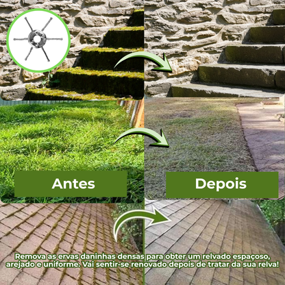 A cabeça do corta-relva tem 6 braços entrelaçados com arame de aço resistente.