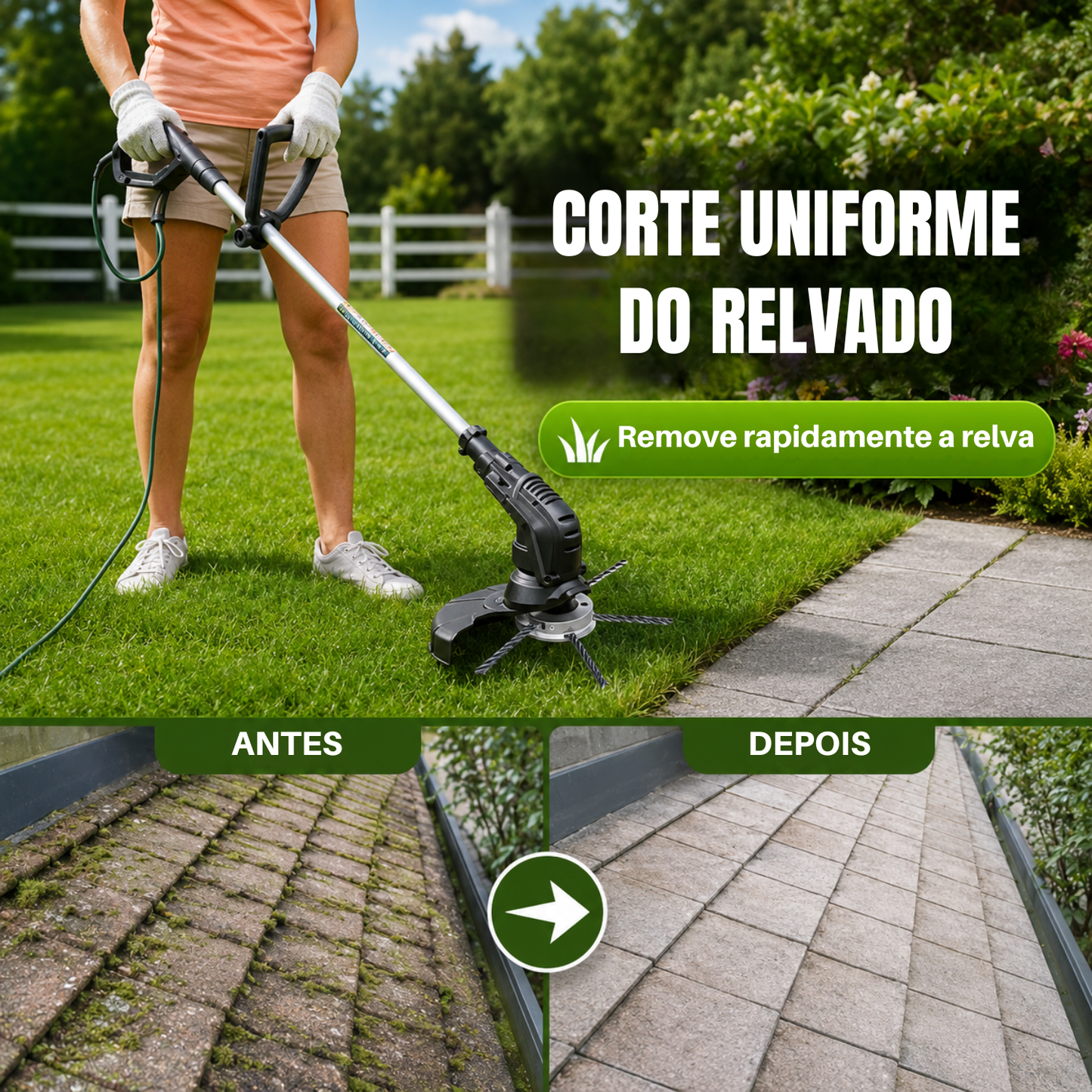 A cabeça da roçadora tem 6 braços em arame de aço entrançado resistente