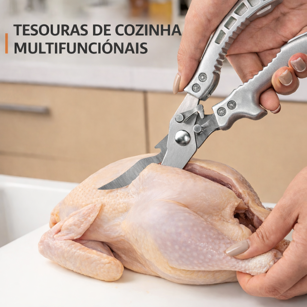 Tesoura Profissional de Aço Inoxidável - Ideal para Carne, Ossos, Peixe e Muito Mais