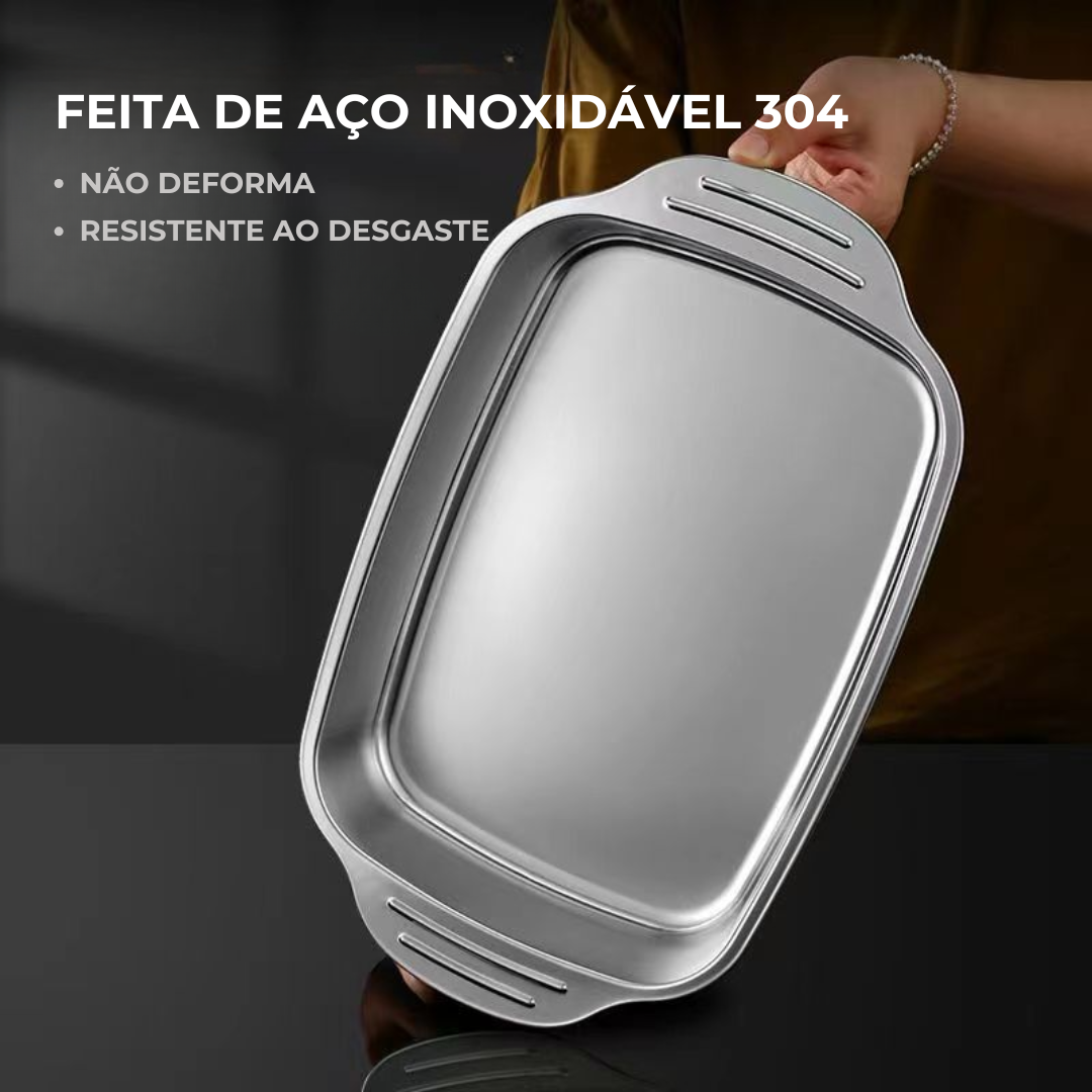 Tabuleiro De Cozinha Em Aço Inoxidável SUS304 Para Panelas Quentes, Peixe A Vapor, Cozedura E Armazenamento De Alimentos - Tamanho Grande