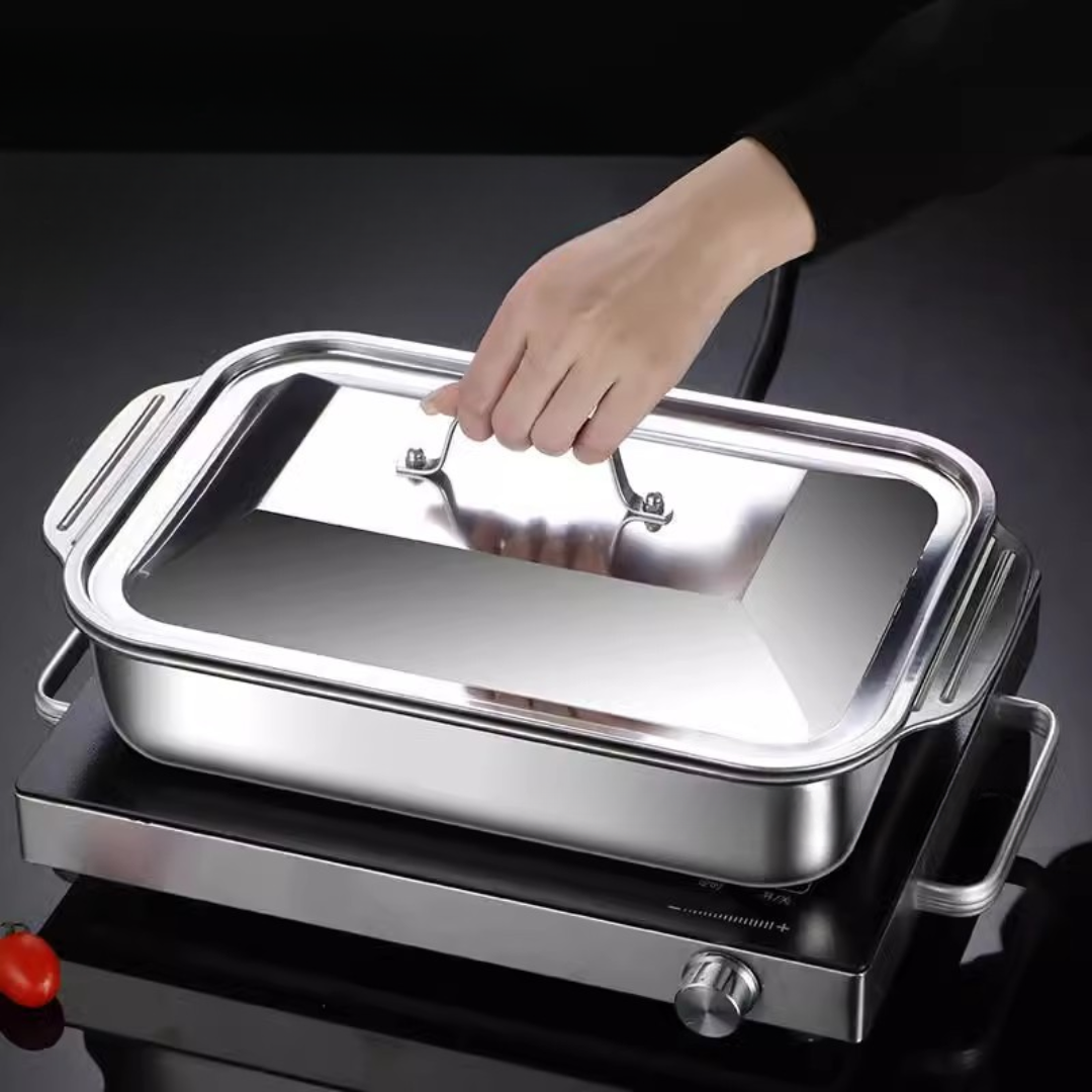 Tabuleiro De Cozinha Em Aço Inoxidável SUS304 Para Panelas Quentes, Peixe A Vapor, Cozedura E Armazenamento De Alimentos - Tamanho Grande