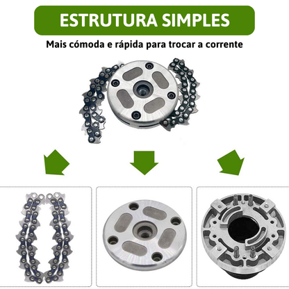 Cabeça de corte em aço com corrente – Corte limpo, durabilidade e segurança total