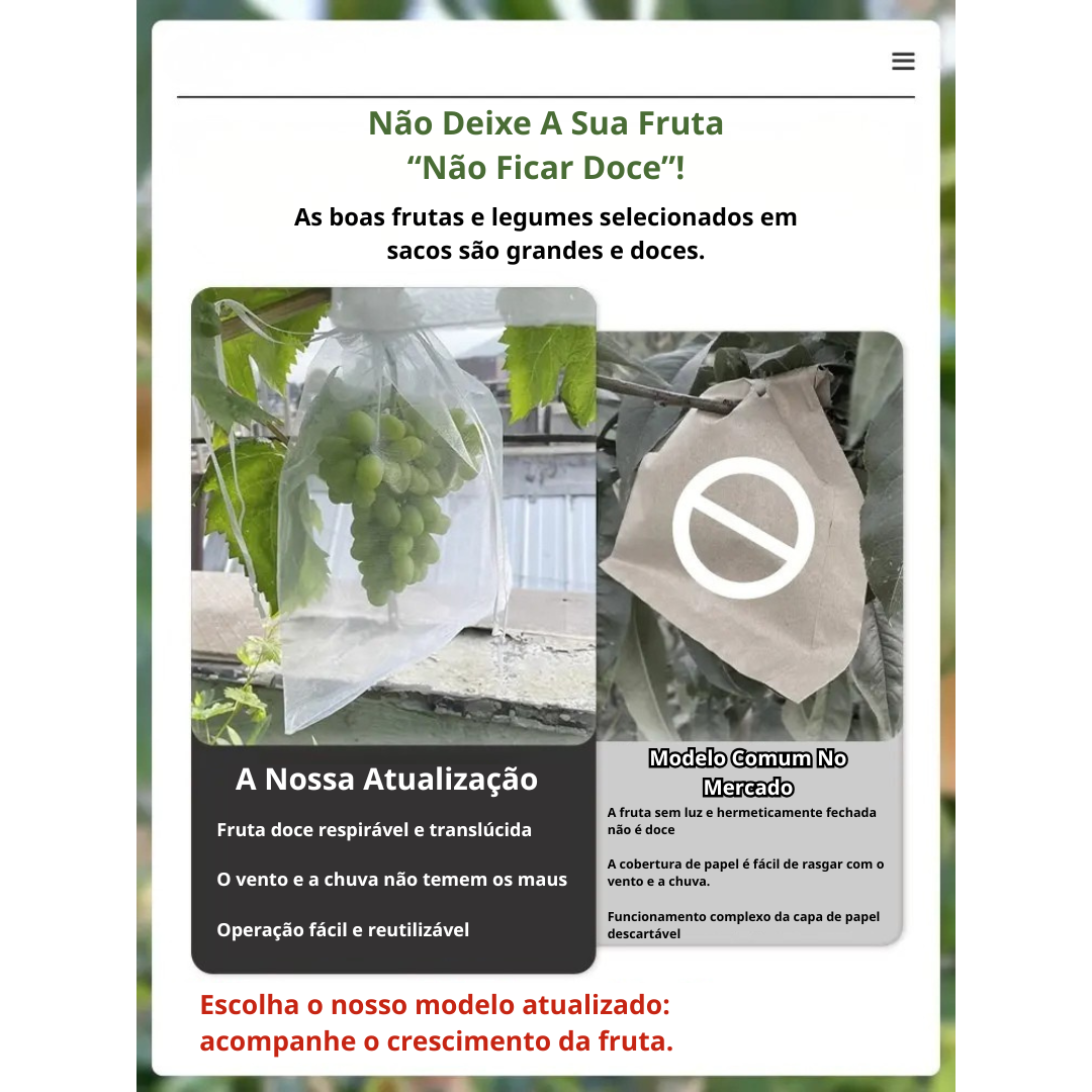 Sacos De Malha Respiráveis Reutilizáveis Para Proteção De Frutas E Vegetais – Proteja Contra Insetos, Moscas-Das-Frutas E Pássaros (TH)