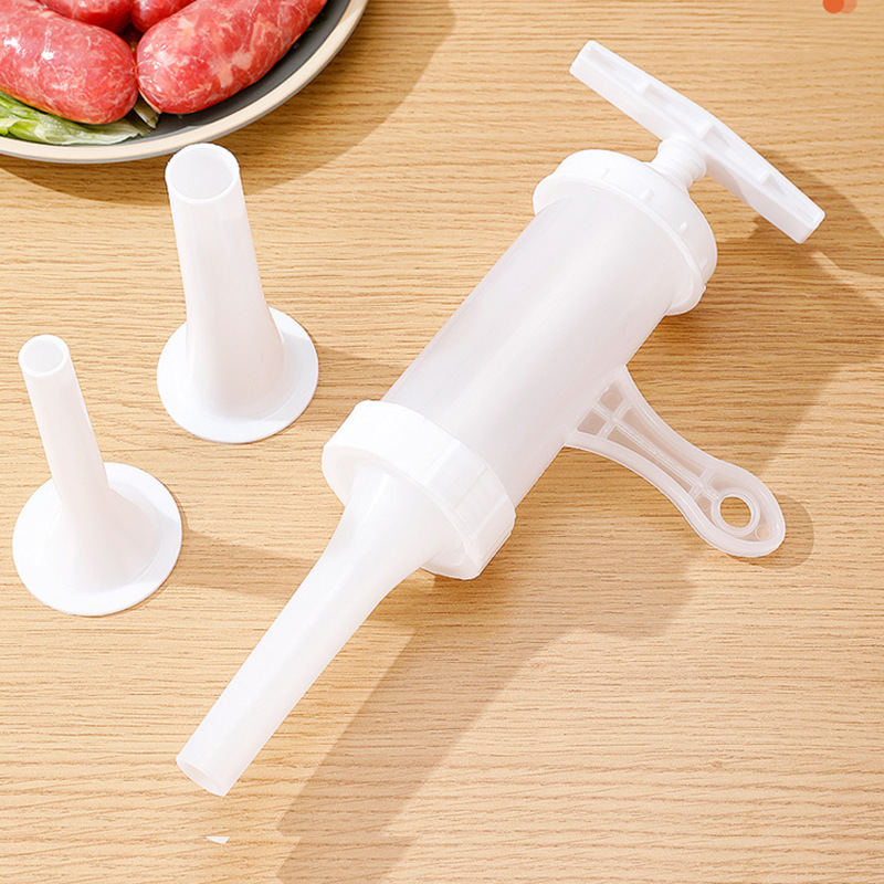 Máquina de Enchidos Manual Portátil, com 3 Bicos de Enchimento de Diferentes Tamanhos – Enchedor de Carne em Material Alimentar para Uso Doméstico (Branco)