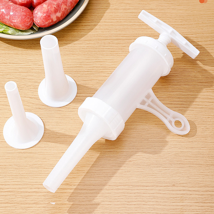 Máquina de Enchidos Manual Portátil, com 3 Bicos de Enchimento de Diferentes Tamanhos – Enchedor de Carne em Material Alimentar para Uso Doméstico (Branco)