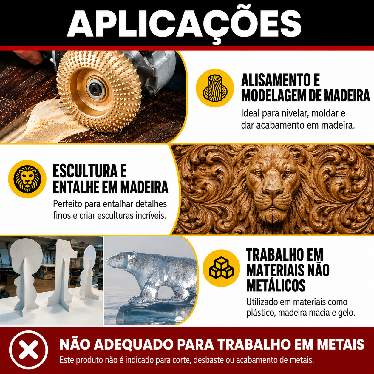 Conjunto De 3 Discos De Desbaste Em Aço Carbono Para Madeira (Plano – Curvo – Inclinado)