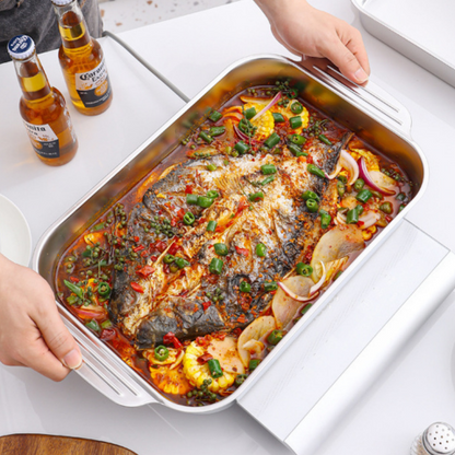 Tabuleiro De Cozinha Em Aço Inoxidável SUS304 Para Panelas Quentes, Peixe A Vapor, Cozedura E Armazenamento De Alimentos - Tamanho Grande