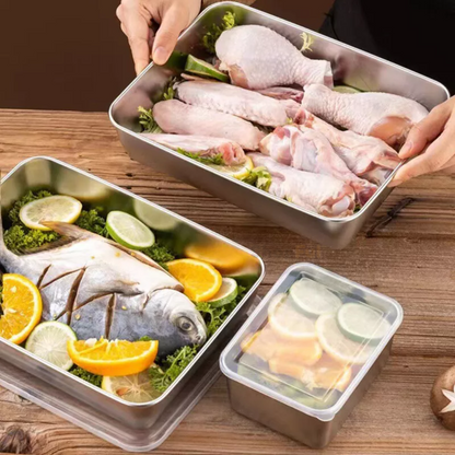 Caixas para conservação de alimentos, bandeja retangular de aço inox SUS304 (25x20x5cm)