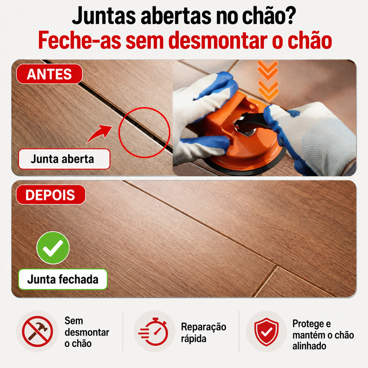 Ferramenta de Sucção para Fechar Juntas do Chão – Sem Desmontar o Piso
