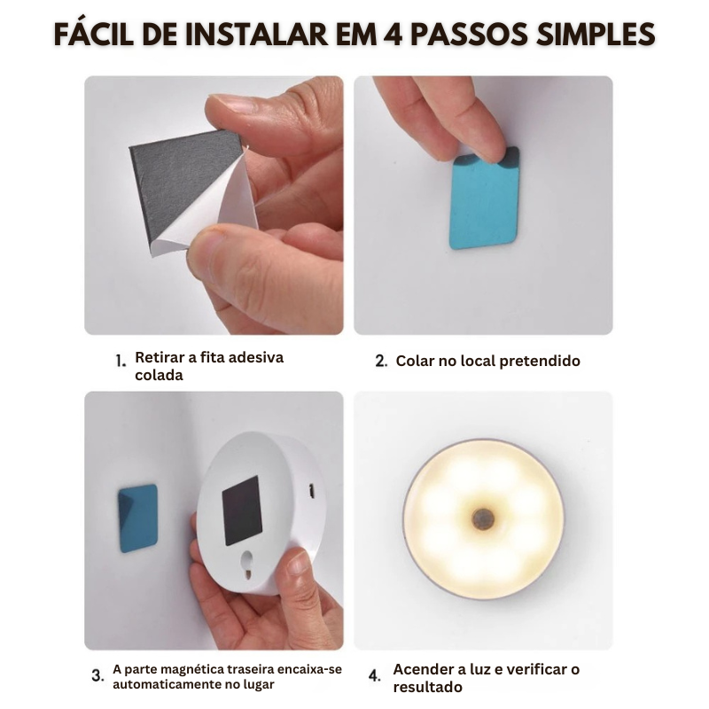 Luz LED inteligente com sensor de movimento - Acende-se automaticamente quando se move, ideal para qualquer espaço!
