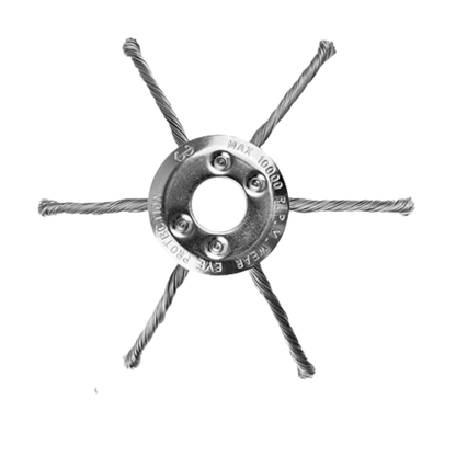 A cabeça do corta-relva tem 6 braços entrelaçados com arame de aço resistente.