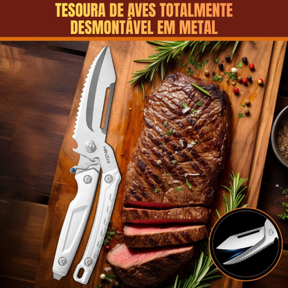 Tesoura de Aves Desmontável de Importação Alemã – Multifuncional para Frango, Ossos, Carne, Peru e Peixe (Cor Prata)