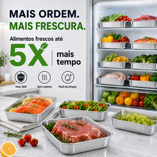 Recipiente de aço inoxidável 304 – Geladeira sem maus odores, alimentos frescos a semana toda.