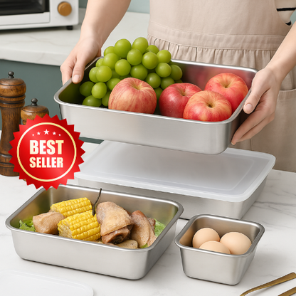 BestSeller™ - Caixas Para Conservação De Alimentos, Bandeja Retangular De Aço Inox SUS304 (25x20x5cm)