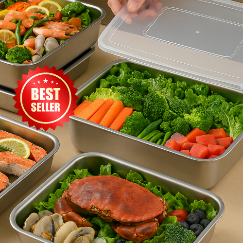 BestSeller™ - Caixas Para Conservação De Alimentos, Bandeja Retangular De Aço Inox SUS304 (25x20x5cm)