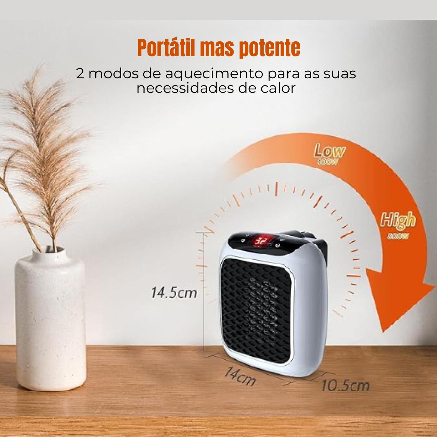 Aquecedor Handy Heater Turbo 800 Watt para Economia de Espaço - Aquecedor de Tomada de Parede e Silencioso para Pequenos Espaços