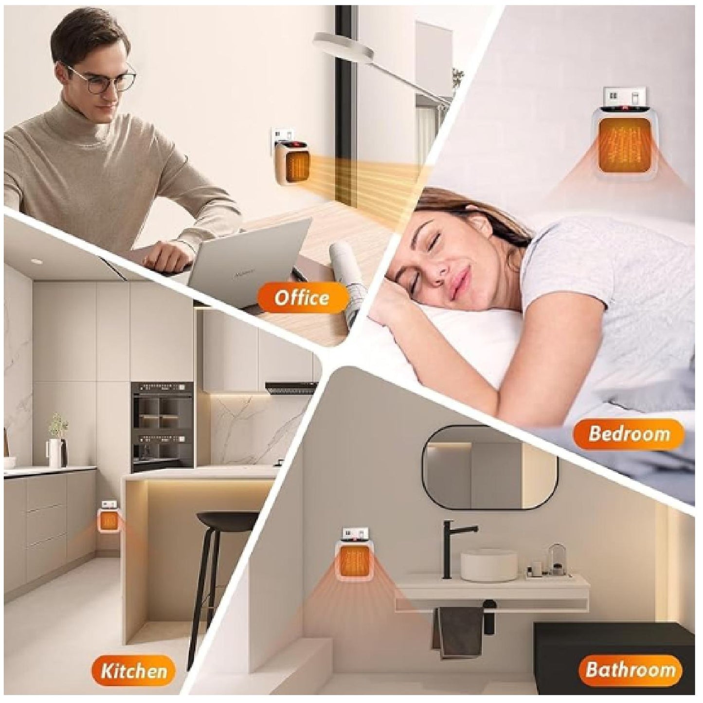 Aquecedor Handy Heater Turbo 800 Watt para Economia de Espaço - Aquecedor de Tomada de Parede e Silencioso para Pequenos Espaços