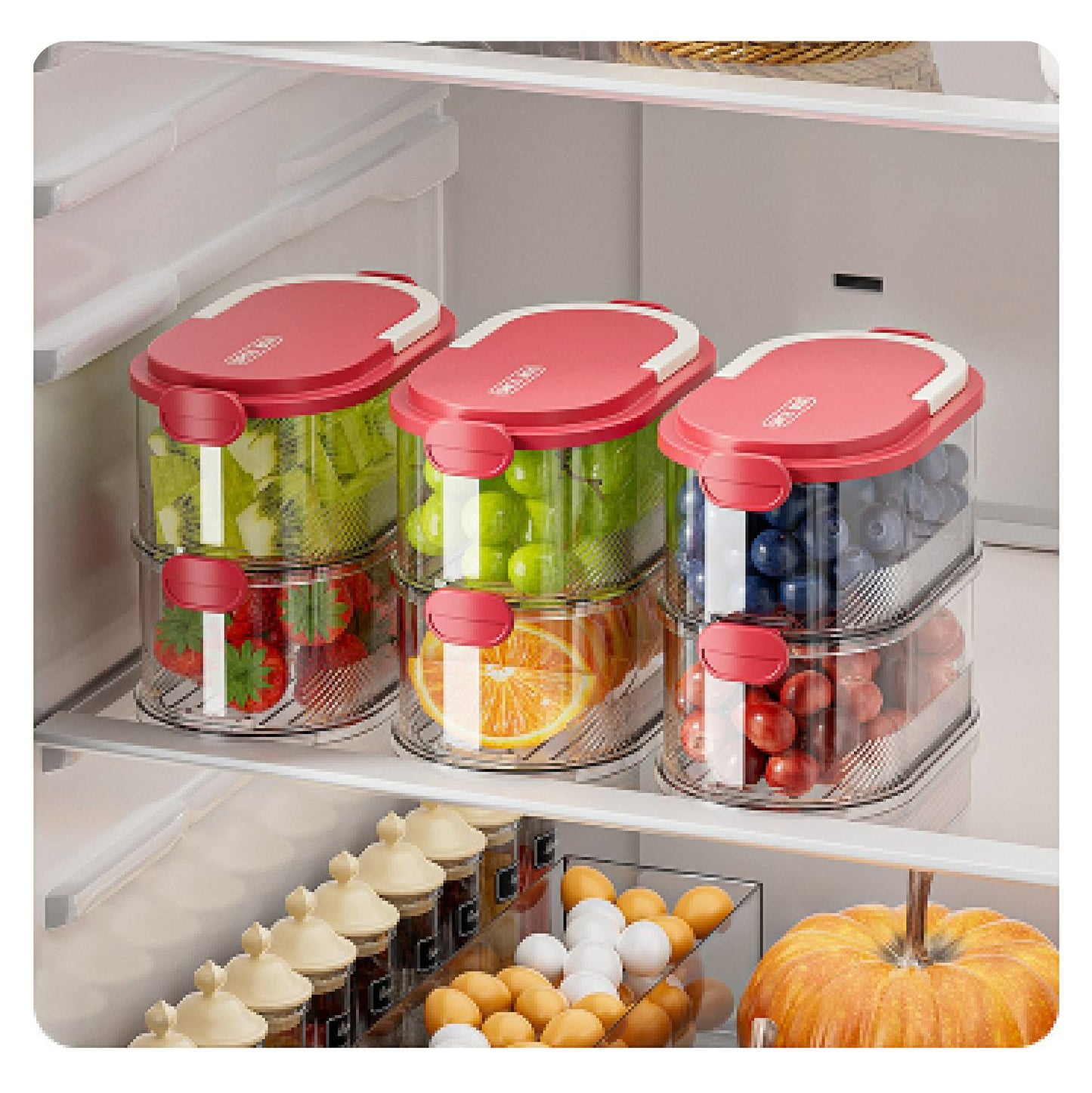Recipiente empilhável de 4 níveis, transparente, para guardar alimentos, com fecho hermético