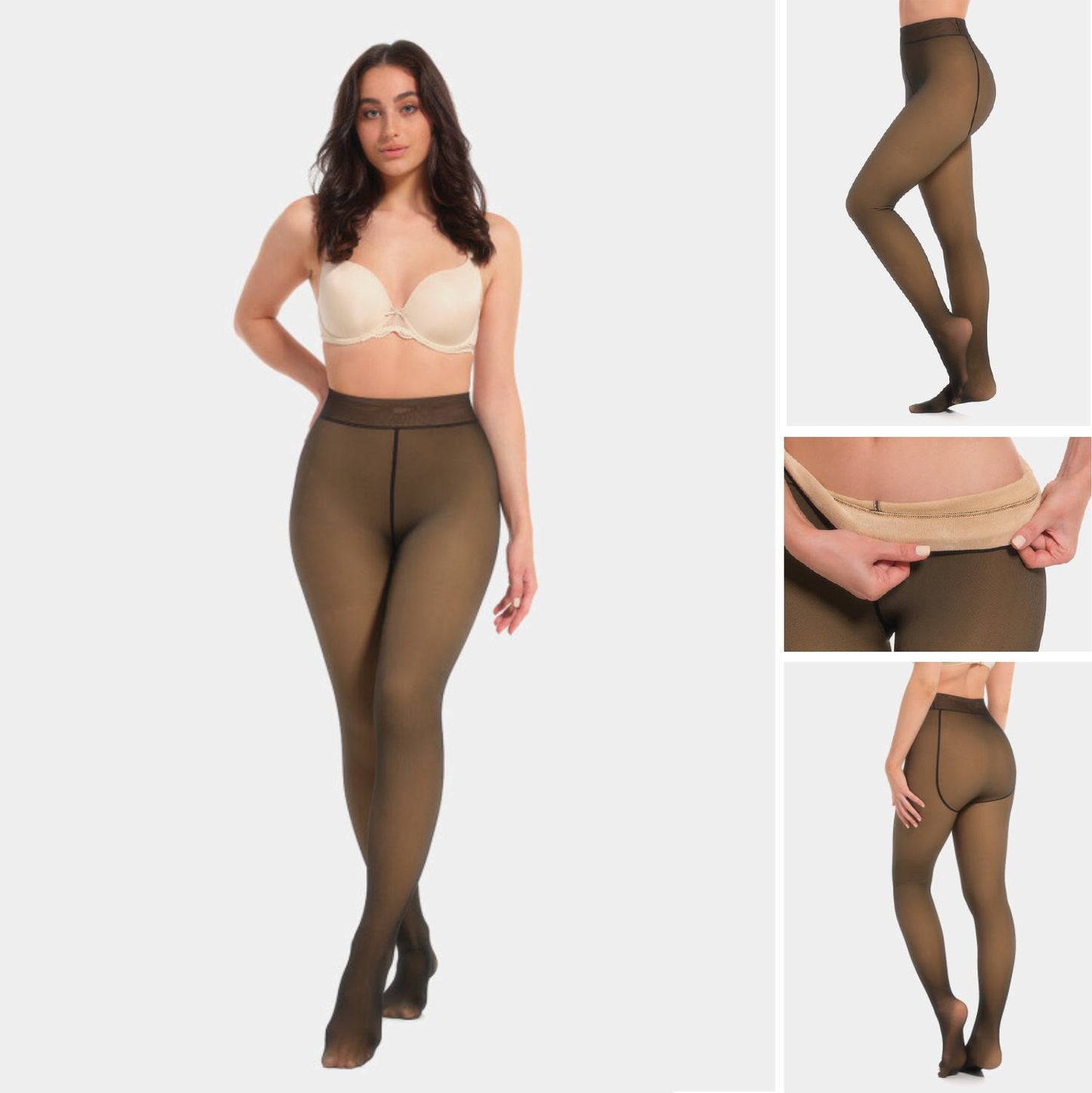 Pernas Falsas Collants Elásticas Forradas A Pelúcia Translúcidas E Quentes✨