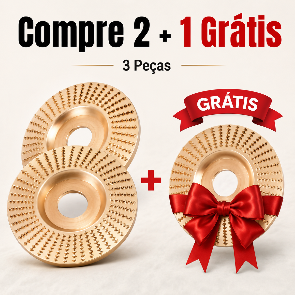 Conjunto de 3 Discos de Desbaste em Aço Carbono para Madeira (Plano - Curvo - Inclinado)