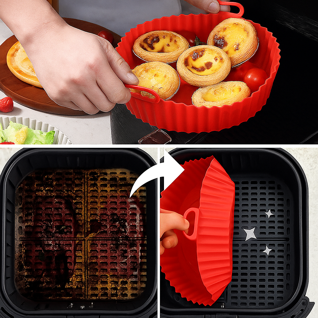 Bandeja de Silicone Inteligente e Multifuncional – Antiaderente, Resistente ao Calor, Compatível com Todos os Tipos de Equipamentos