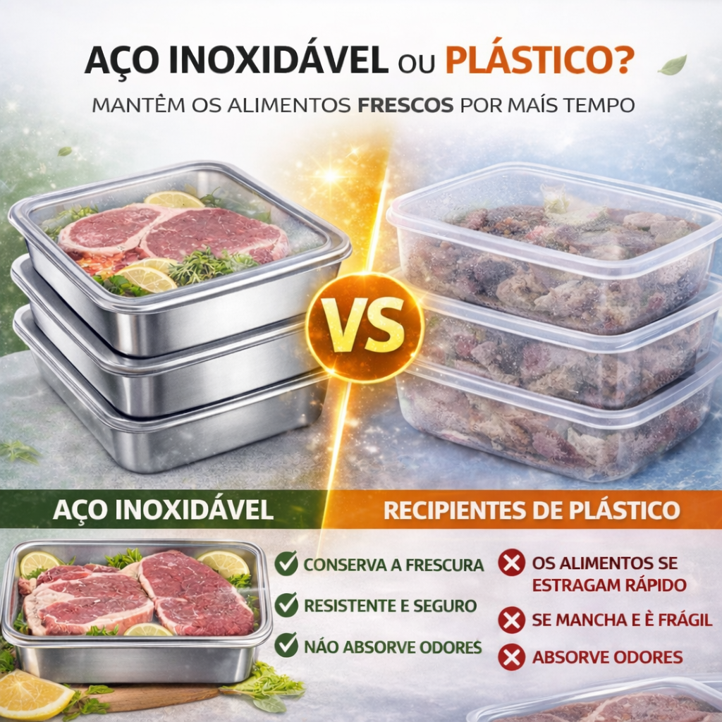 A solução para um frigorífico sempre organizado e sem odores – Recipientes em aço inox SUS304 (25×20×6 cm)