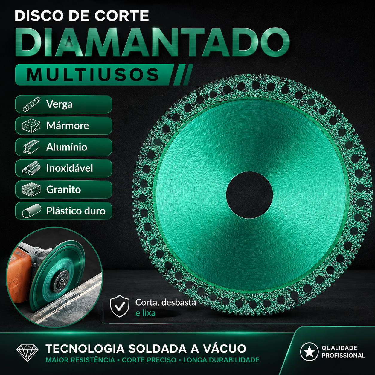 Disco de Corte e Desbaste Indestrutível em Diamante – Um Disco, Todos os Materiais