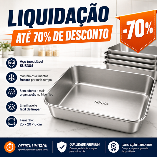 A solução para um frigorífico sempre organizado e sem odores – Recipientes em aço inox SUS304 (25×20×6 cm)
