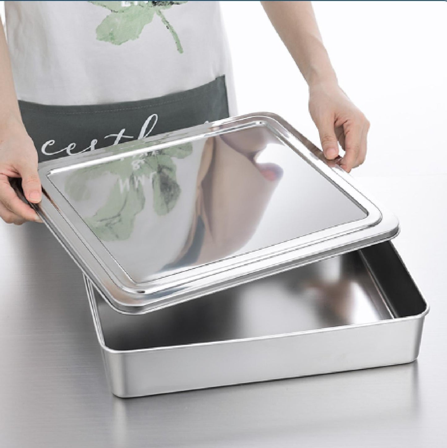 [🎁 Conjunto 7+2 Grátis]  SUS304 Caixas Com Tampa Para Tabuleiro De Servir Em Aço Inoxidável  – Saudáveis, Premium e Compatíveis com Micro-ondas (2000ml)