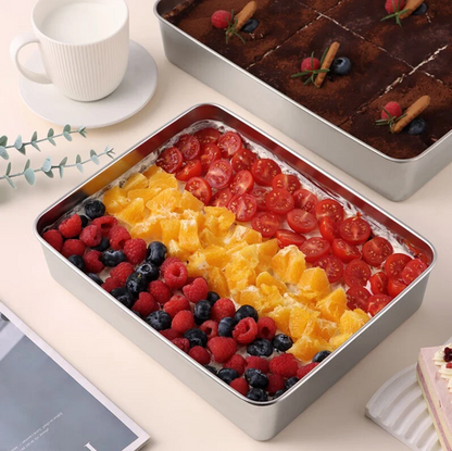 Recipiente para alimentos SUS304, tabuleiro retangular em aço inoxidável com tampa em aço inoxidável, seguro para a saúde. (22cm*15cm*6cm)