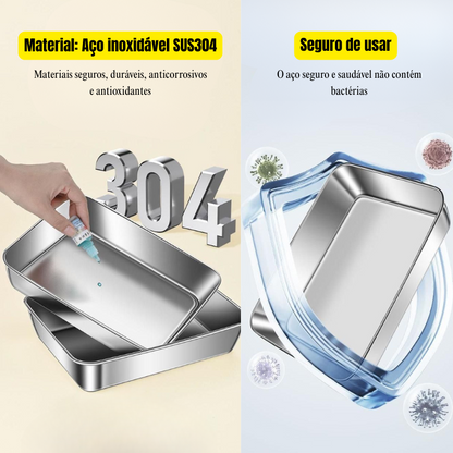 Recipiente para alimentos em aço inoxidável 304 com capacidade de 2500 ml – Solução segura e prática para armazenamento de alimentos (25 × 20 × 6 cm)