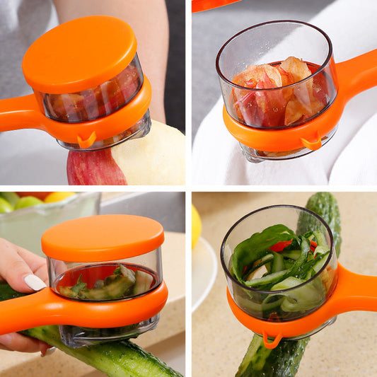 Descascador de frutas e vegetais de isopor PS com inovador recipiente de armazenamento integrado | Utensílio de cozinha durável, higiênico e conveniente
