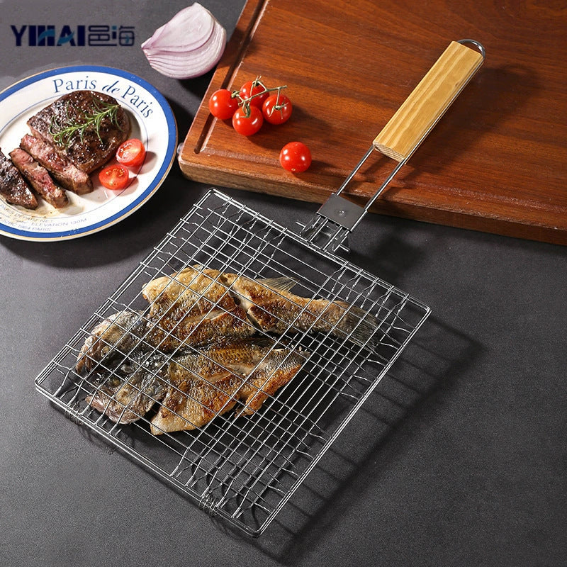 Grelha Dobrável de Aço Inoxidável 304 para Churrasco