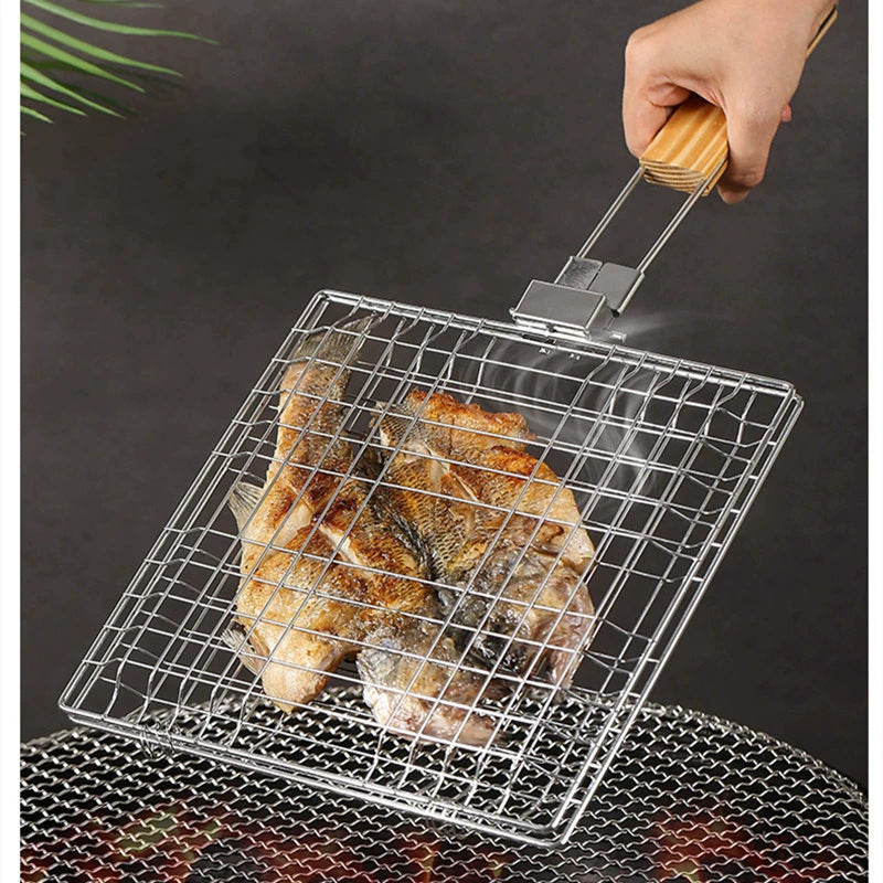 Grelha Dobrável de Aço Inoxidável 304 para Churrasco
