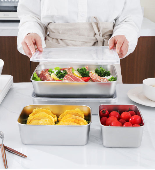 Caixas De Armazenamento De Alimentos SUS304 Em Aço Inoxidável (25 x 20 x 6 cm)