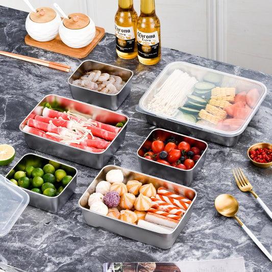 [🎁 Conjunto 7+2 Grátis] Caixas de Aço Inoxidável SUS304 – Saudáveis, Premium e Compatíveis com Micro-ondas (25 x 20 x 6 cm)