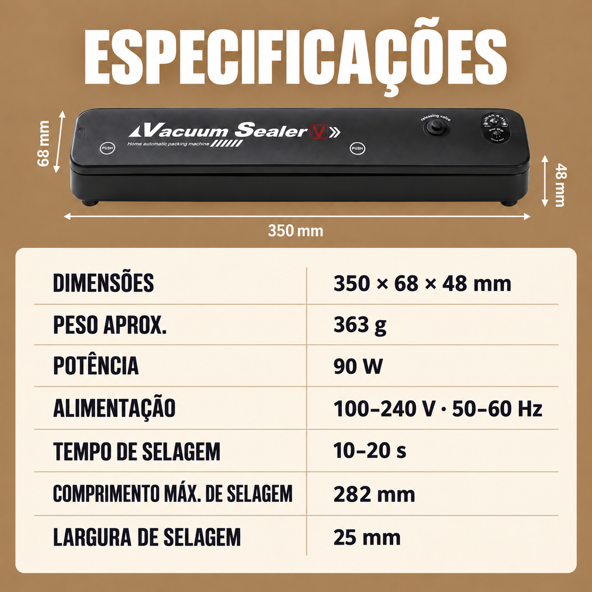 Especificações da máquina de vácuo