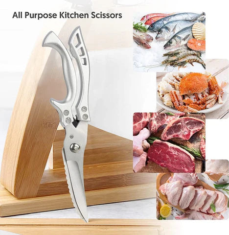 Tesoura Profissional de Aço Inoxidável - Ideal para Carne, Ossos, Peixe e Muito Mais
