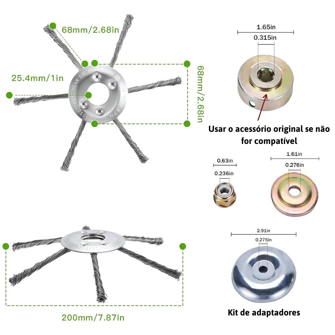 A cabeça do cortador tem 6 ramos tecidos com fio de aço resistente (Include Kit di Adattatori)