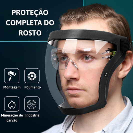 A viseira protege o rosto contra poeira fina e neblina