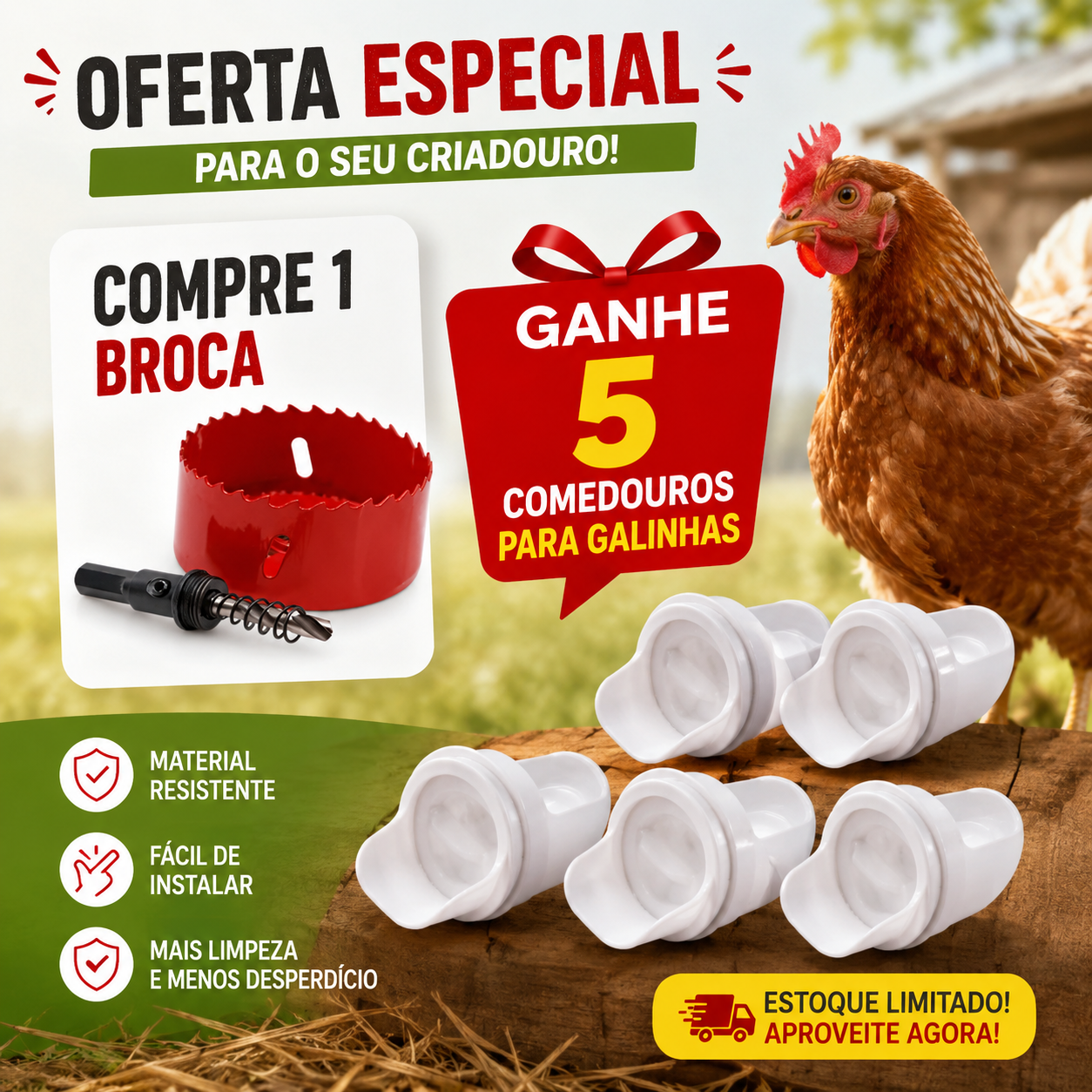 Porta De Alimentação Automática Para Galinhas E Patos Para Todos Os Tipos De Baldes – Inclui Broca Serra Copo