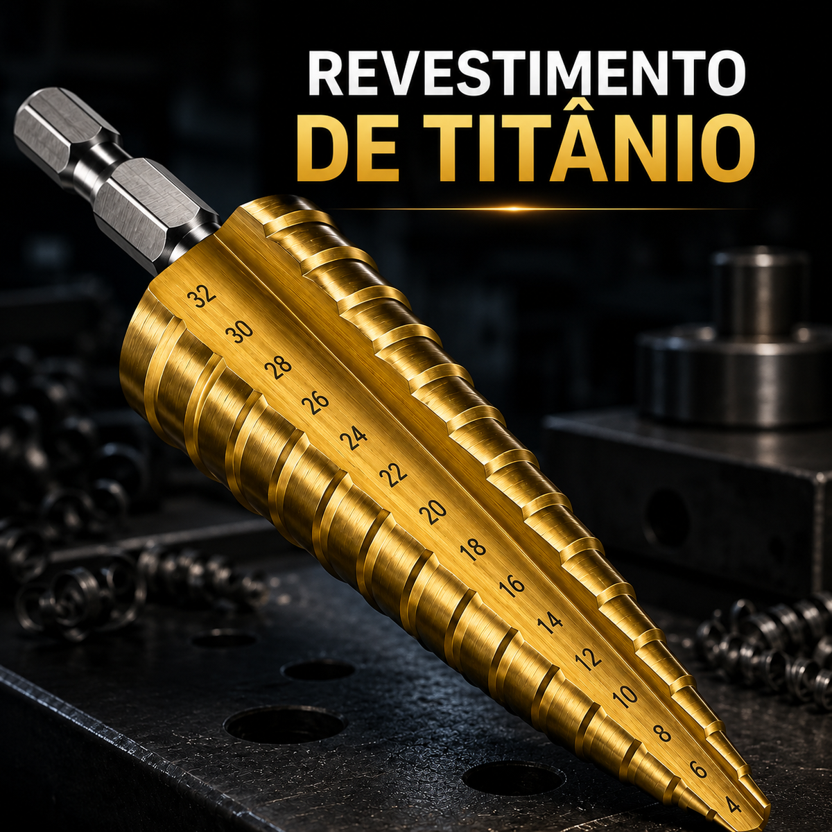 Kit de 3 Brocas Escalonadas Revestidas a Titânio – 4 a 32 mm