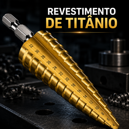Kit de 3 Brocas Escalonadas Revestidas a Titânio – 4 a 32 mm