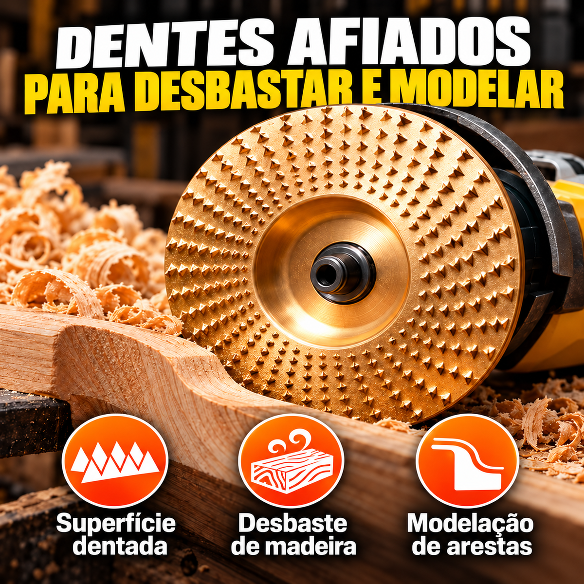 Conjunto de 3 Discos de Desbaste em Aço Carbono para Madeira (Plano - Curvo - Inclinado)