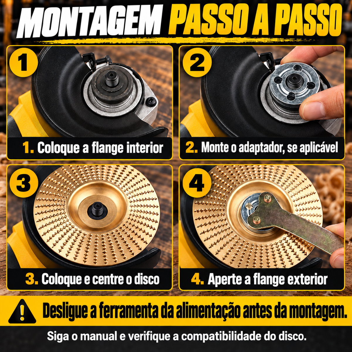 Conjunto de 3 Discos de Desbaste em Aço Carbono para Madeira (Plano - Curvo - Inclinado)