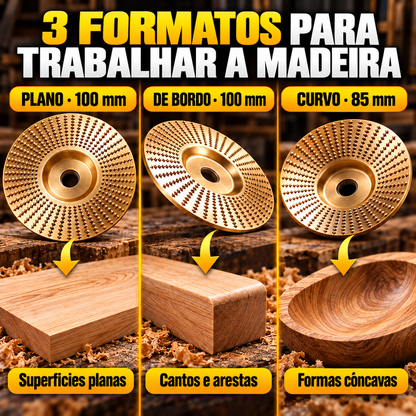 Conjunto de 3 Discos de Desbaste em Aço Carbono para Madeira (Plano - Curvo - Inclinado)