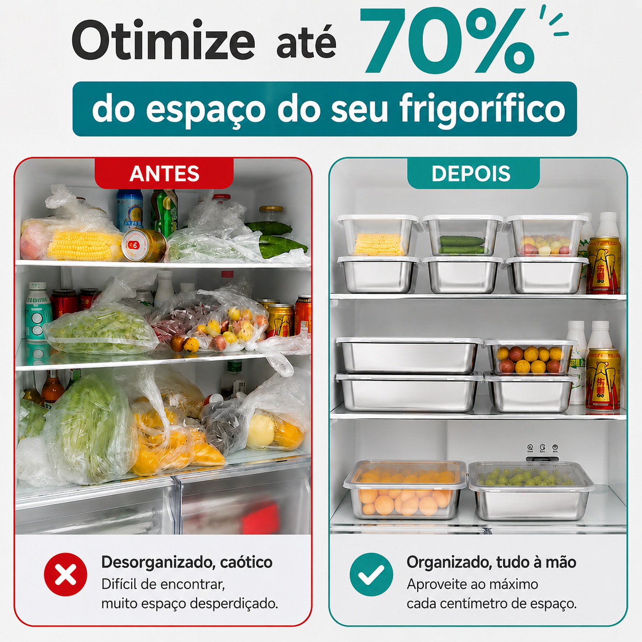 Recipiente hermético em aço inoxidável 304: mantém os alimentos frescos durante mais tempo, de forma segura e sem odores.